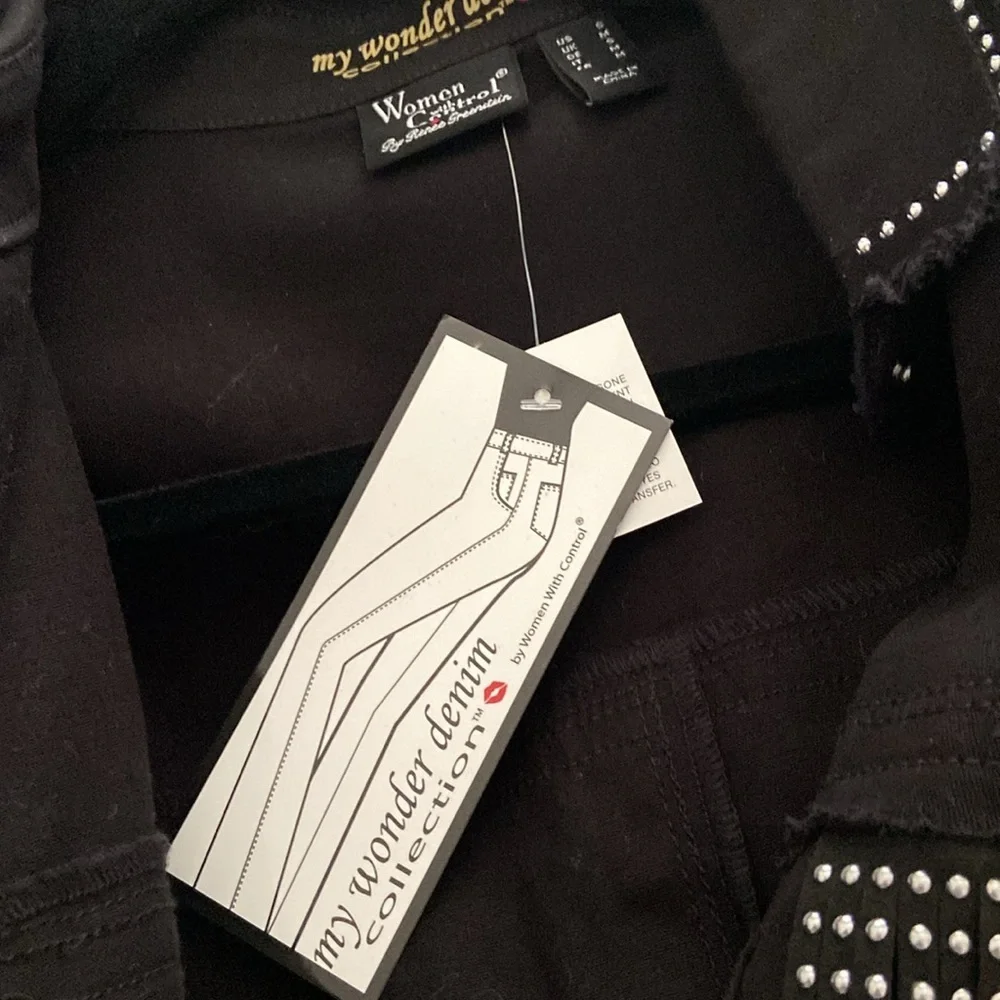Women With Control My Wonder Denim Fringe Jacket Black Small